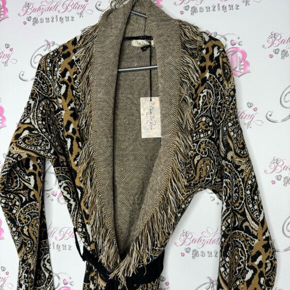 Nada Del Riccio cardigan wrap belted belt sweater fringe made in Italy brand new - Picture 9 of 16
